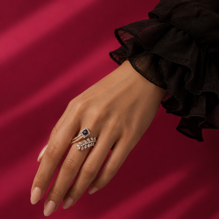 Blue Diamond & Diamond Crossover Ring
