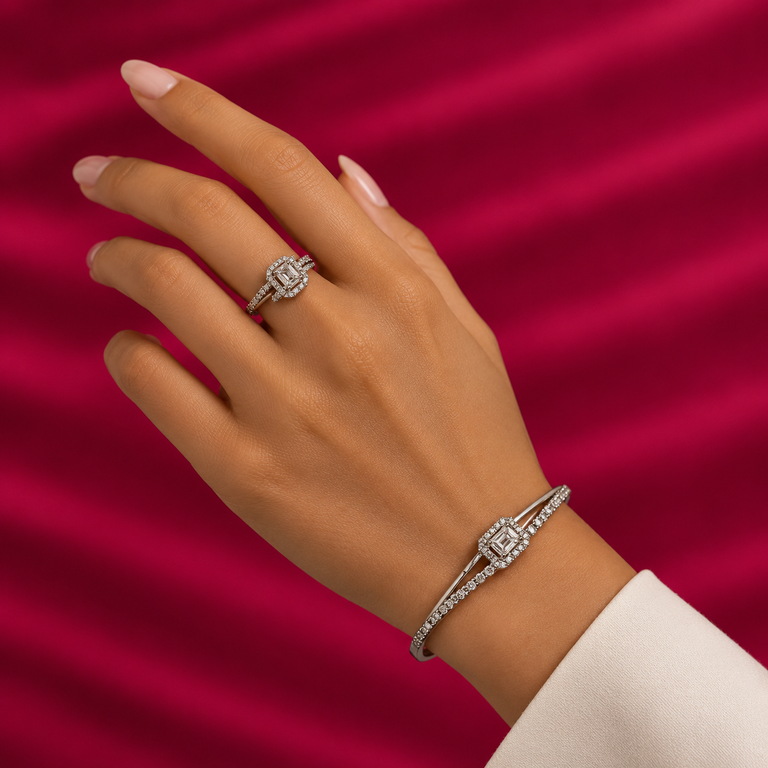 Stylish Emerald Elegance Diamond Bracelet with Ring