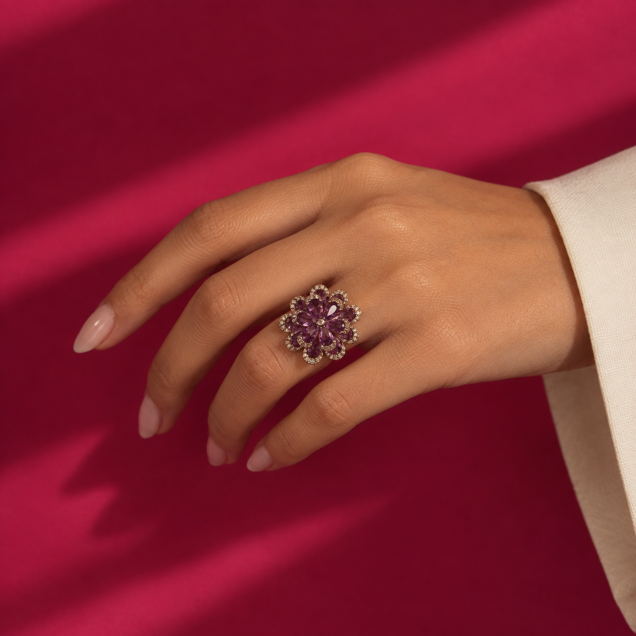 Ruby Dahlia Cocktail Ring