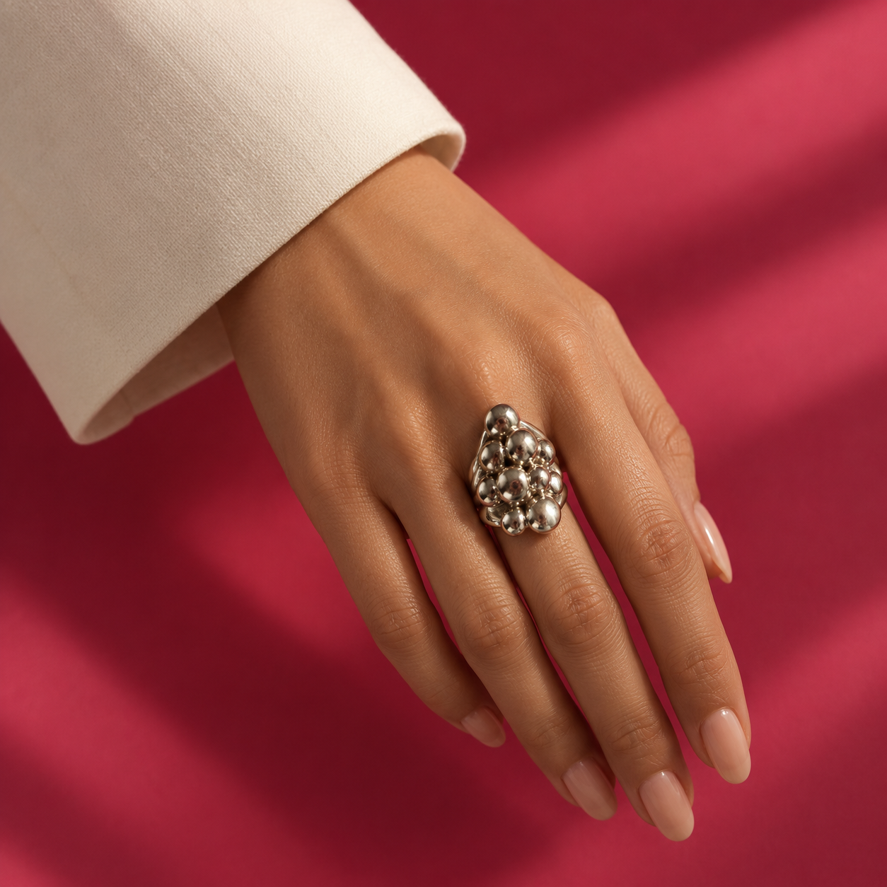 Sculptural Orb Cluster Ring