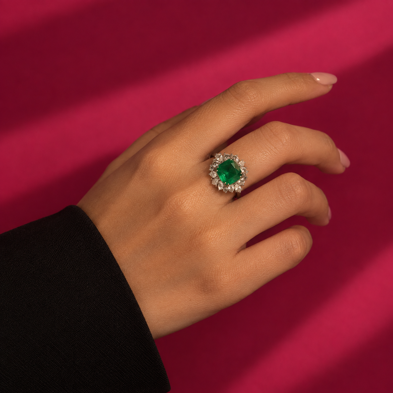 Emerald Sovereign Halo Ring