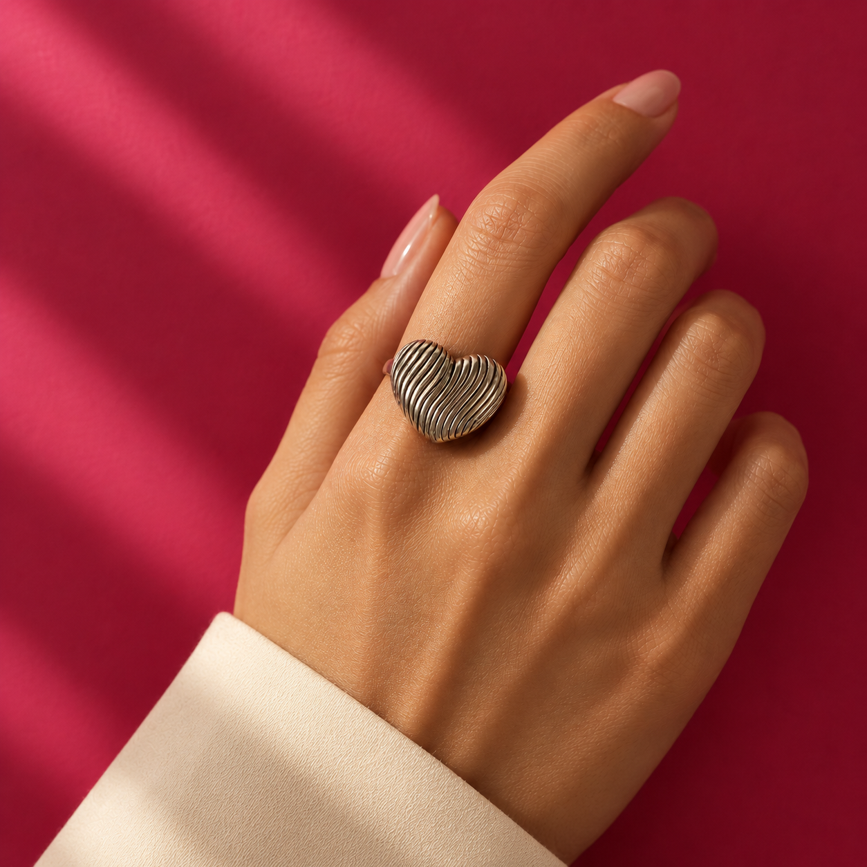 Ribbed Heart Sculptural Ring