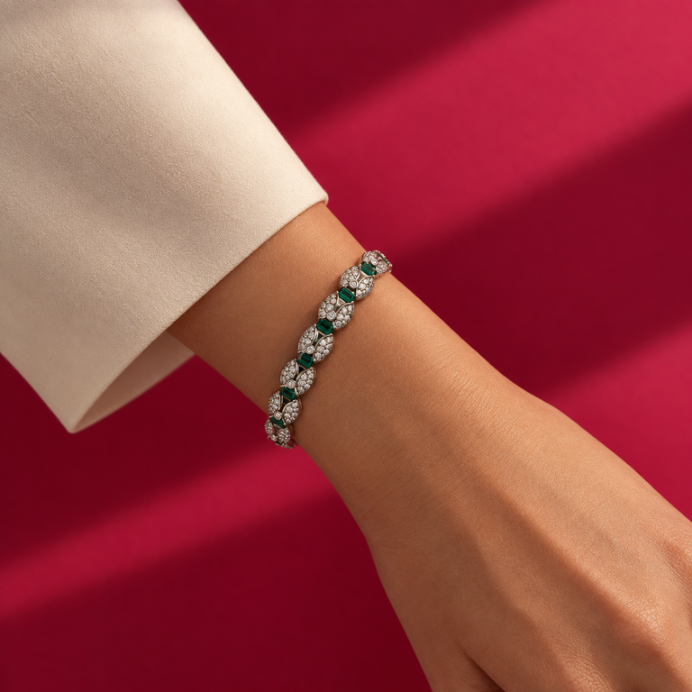 Emerald Elegance Diamond Bracelet